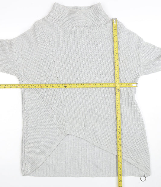 Oui Women’s Grey High Neck Cotton Knit Zip Jumper Size S