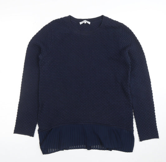Great Plains Women's Blue Knit Pleated Hem Pullover Jumper Size M