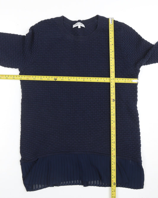 Great Plains Women's Blue Knit Pleated Hem Pullover Jumper Size M