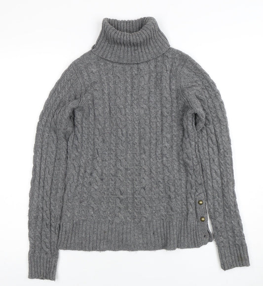 Zara Knit Womens Grey Roll Neck Cable Knit Wool Jumper Size M