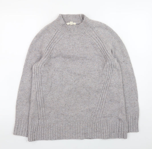 White Stuff Women’s Grey Wool Blend Chunky Knit Mock Neck Jumper UK 12