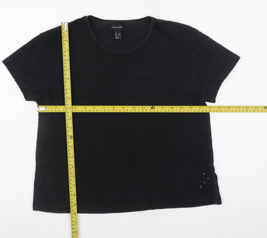 New Look Women Black Short Sleeve Basic Crew Neck T-Shirt Size 14