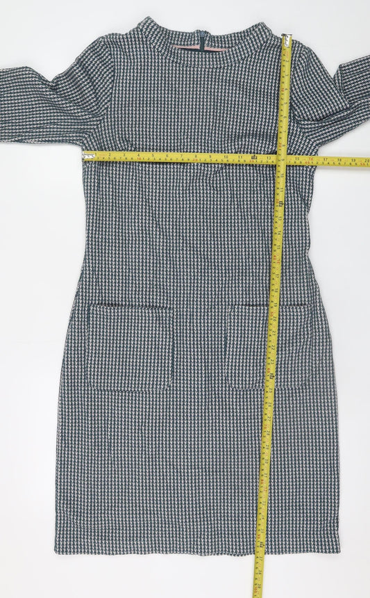 Boden Women Grey Houndstooth Shift Dress Size 12R 3/4 Sleeve Knit