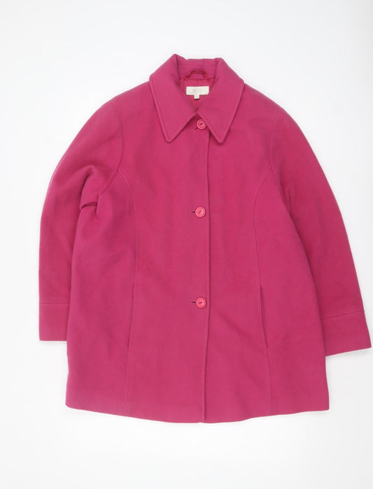 Marks and Spencer Women's Pink Wool Blend Mid-Length Button Coat Size 14