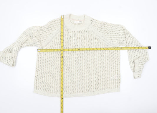 Marks and Spencer Per Una Women's Ivory Open-Knit Cotton Jumper L