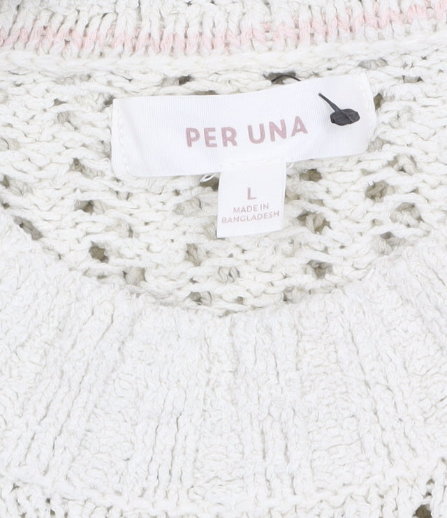 Marks and Spencer Per Una Women's Ivory Open-Knit Cotton Jumper L