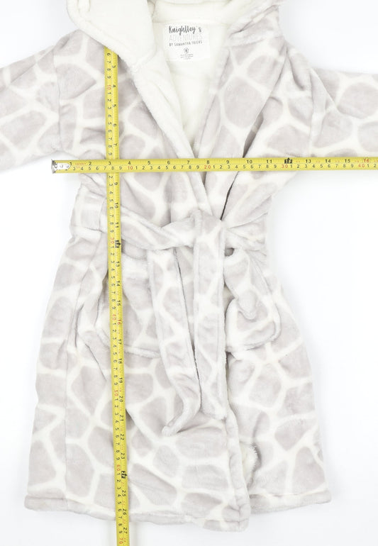Knightley’s Adventures Girls Grey Hooded Giraffe Print Fleece Robe 7-8 Years