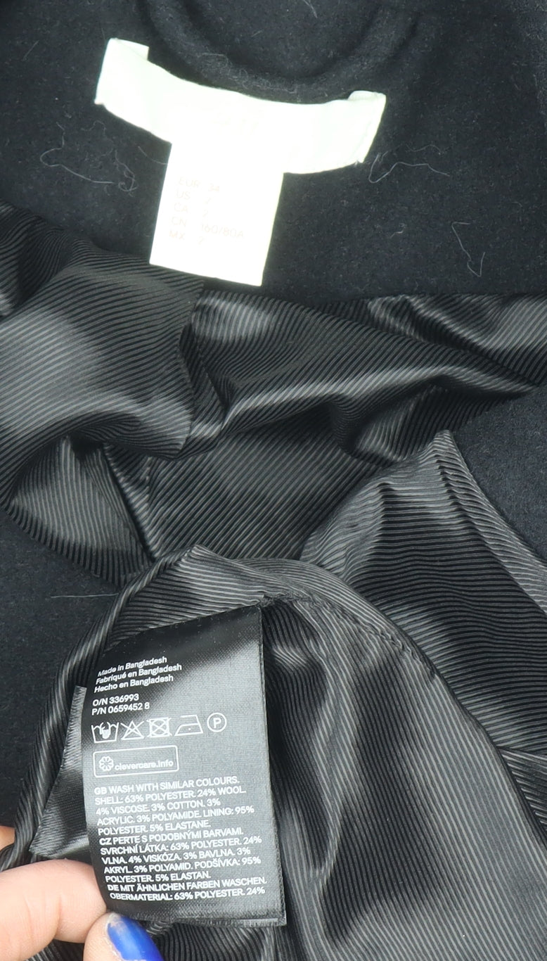 Womens UK Size 8 H&M Black Pea Coat