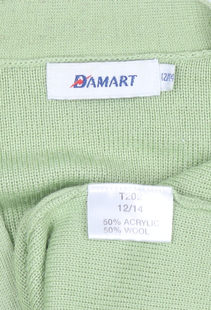 Womens UK Size 12/14 Damart Green Cardigan Jumper