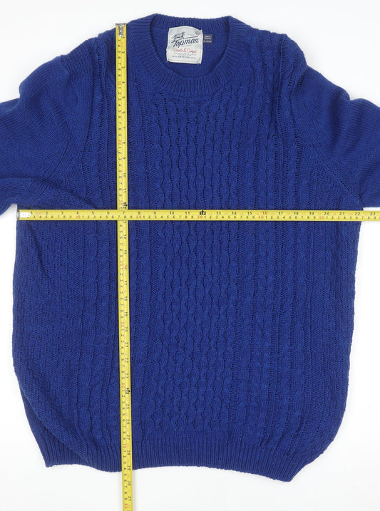 Topman Men’s Blue Cable-Knit Crew Neck Jumper Size XL