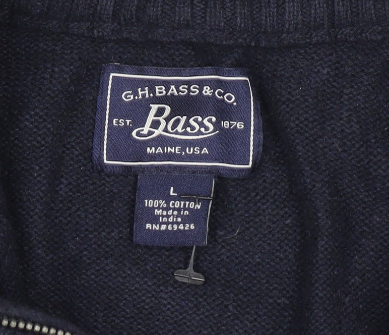 Mens UK Size L G.H. Bass & Co. Blue 1/2 Zip Jumper
