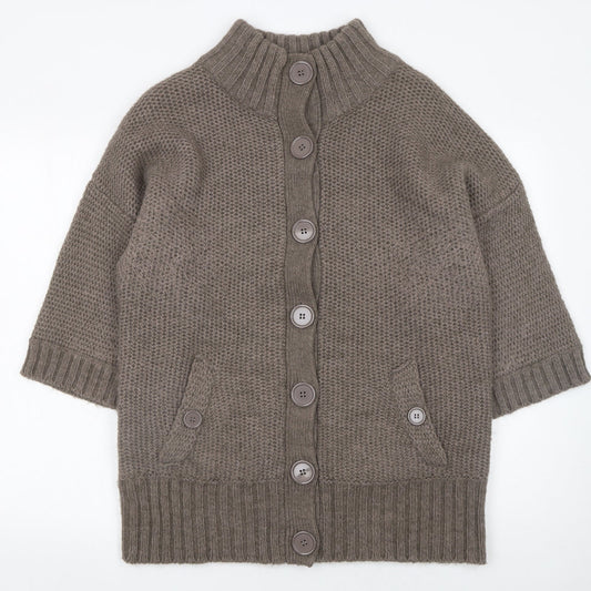 Warehouse Women Brown Chunky Knit High Neck Cardigan Size 16