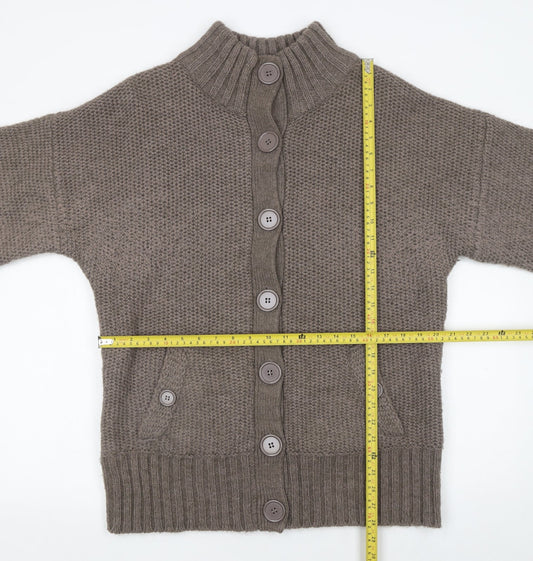 Warehouse Women Brown Chunky Knit High Neck Cardigan Size 16