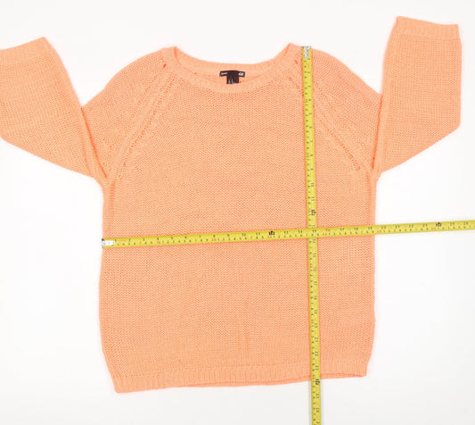 H&M Women Orange Acrylic Chunky-Knit 3/4 Sleeve Jumper Size 12