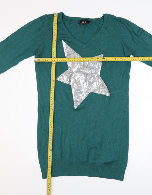 bpc bonprix collection Women Green 10-12 Sequin Star Long Sleeve Sweater Dress