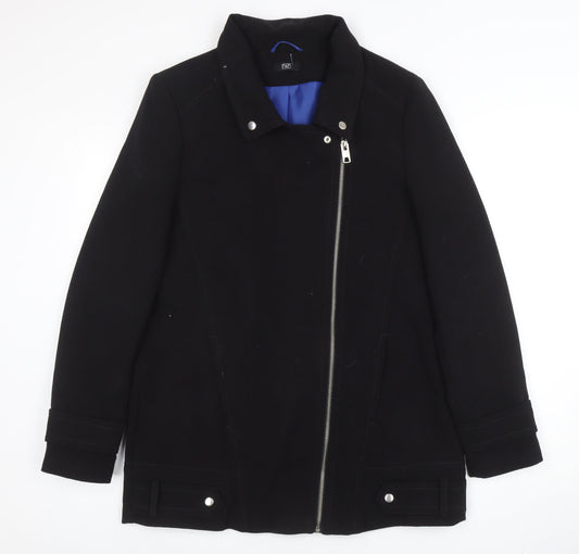 Womens UK Size 14 F&F Black Biker Coat