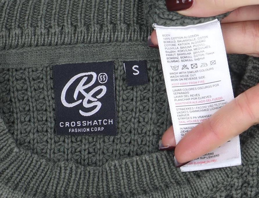 Mens UK Size S Crosshatch Green Pullover Jumper