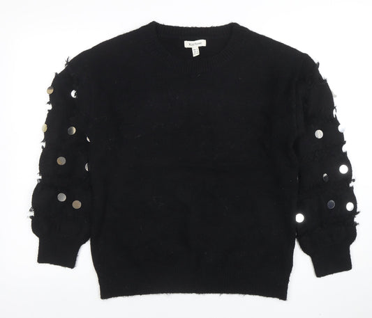 Wild Flower Womens Black Sequin Sleeve Pullover Jumper Size S