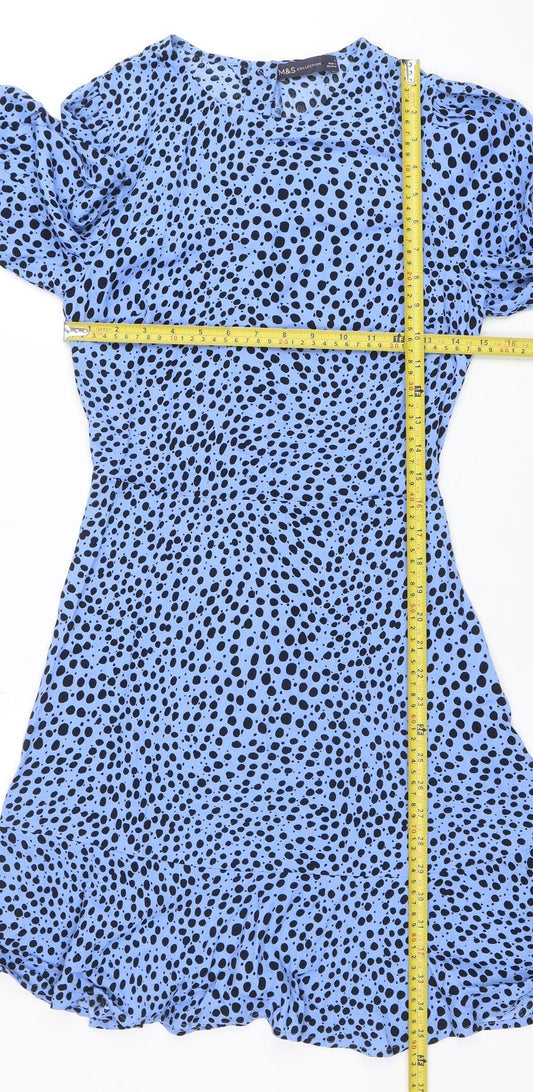 Marks and Spencer Women's Blue Polka Dot Wrap Midi Dress Size 6