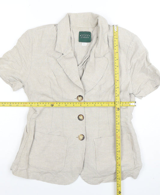 Charlotte Halton Beige Linen Blend Short Sleeve Blazer UK 10