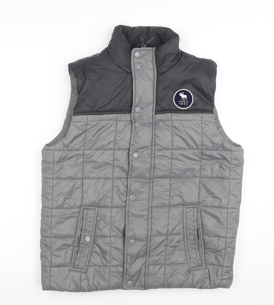 Additional front view of Abercrombie & Fitch Kids boys’ grey quilted puffer waistcoat 15-16 years