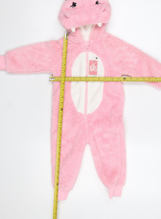 Matalan Unisex Baby Pink Hooded Hippo Babygrow 12-18 Months Fleece Zip