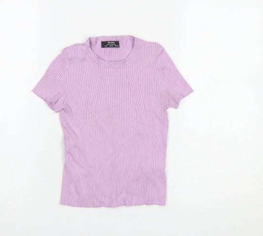 Womens UK Size 12 Bershka Purple Basic T-Shirt