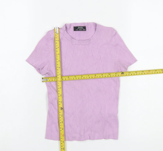 Womens UK Size 12 Bershka Purple Basic T-Shirt