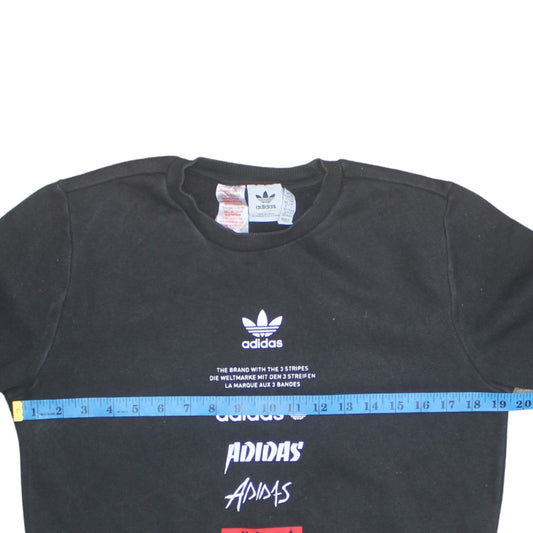 Adidas Boys Black 13-14 Years Pullover Fleece Sweatshirt Crew Neck Logo