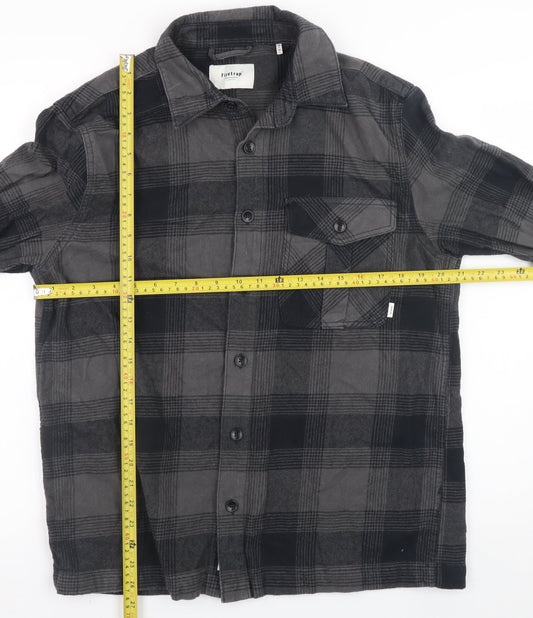 Firetrap Men's Grey Check Flannel Button-Up Shirt Size L