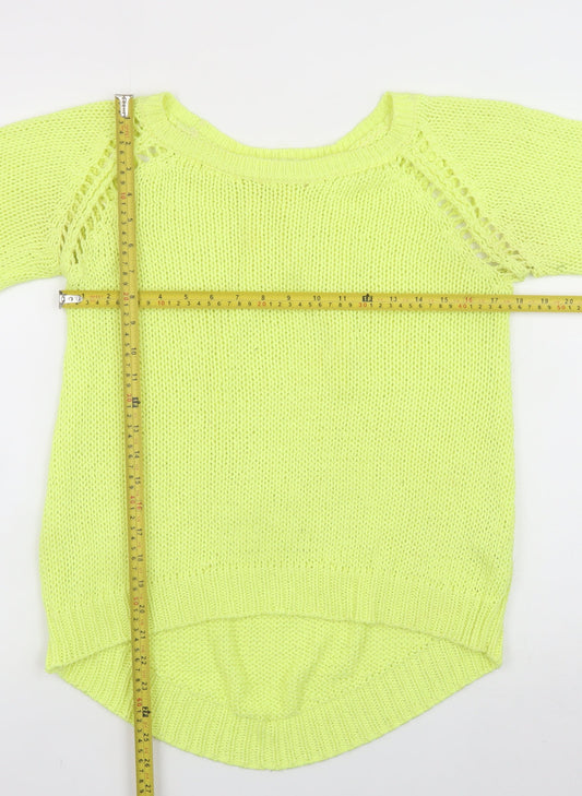 Zara Women’s Yellow Chunky Knit Boat Neck Pullover Jumper Size L