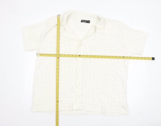 boohooMAN Men’s Ivory Short Sleeve Collared Knit Cardigan M