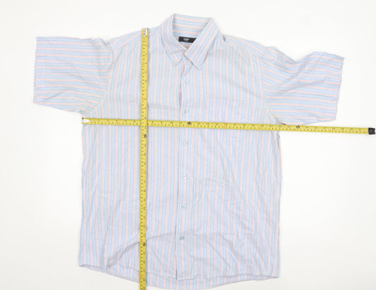 Cotton Traders Men's Blue Striped Short Sleeve Button-Up Shirt M
