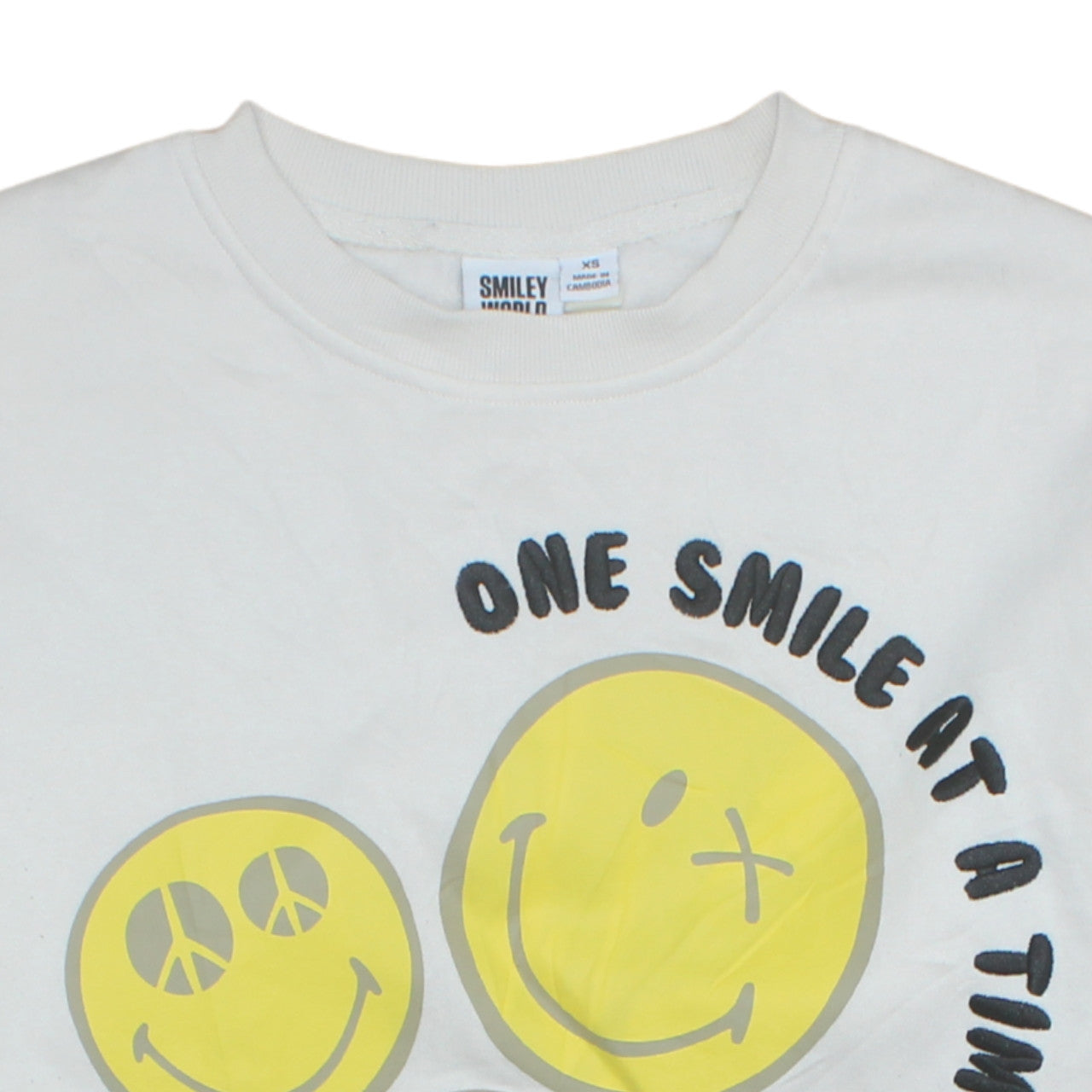 Womens UK Size XS Smiley World White Pullover Sweatshirt