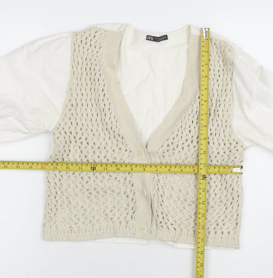 Womens UK Size S Zara Ivory Cardigan Jumper
