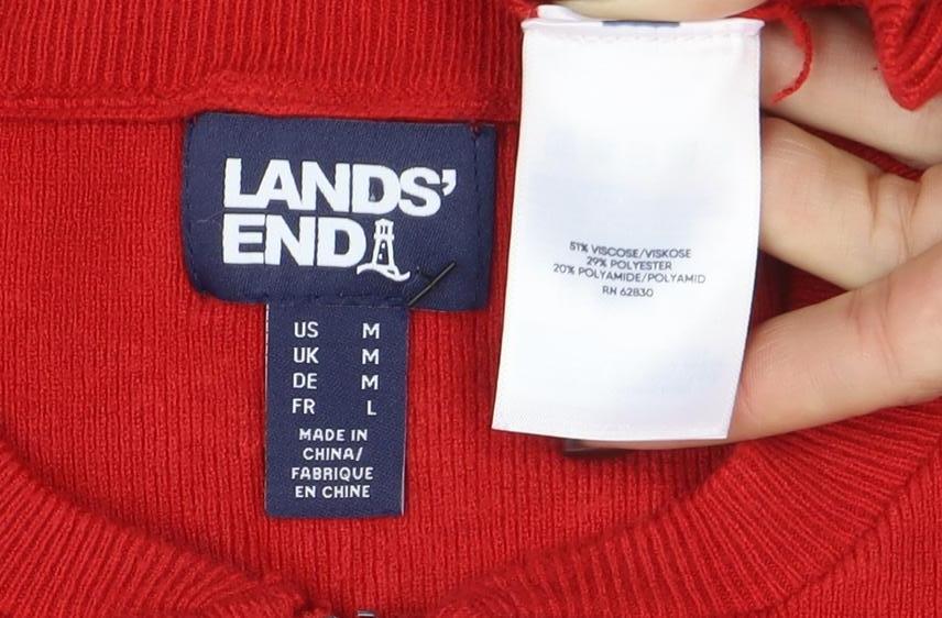 Womens UK Size L Lands' End Red Full Zip Jumper