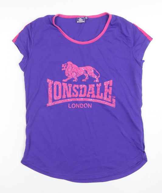 Womens UK Size 12 Lonsdale Purple Basic T-Shirt