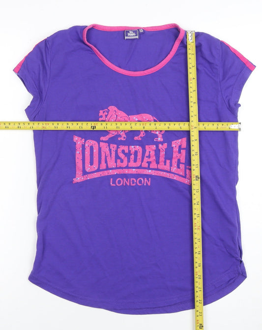 Womens UK Size 12 Lonsdale Purple Basic T-Shirt