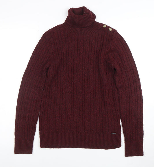 Superdry Womens Red Cable-Knit Roll Neck Jumper Size 10