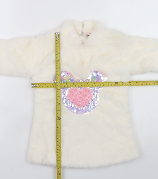 Victoria Originals Girls Ivory Faux Fur Sequin Pullover Sweatshirt 2 Years