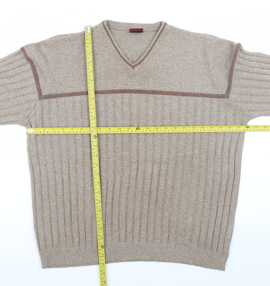 Burton Menswear Beige Wool Blend V-Neck Ribbed Men's Jumper L