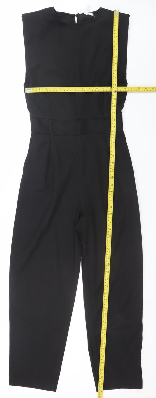 H&M Womens Black Sleeveless Crew Neck Woven Jumpsuit Size 8