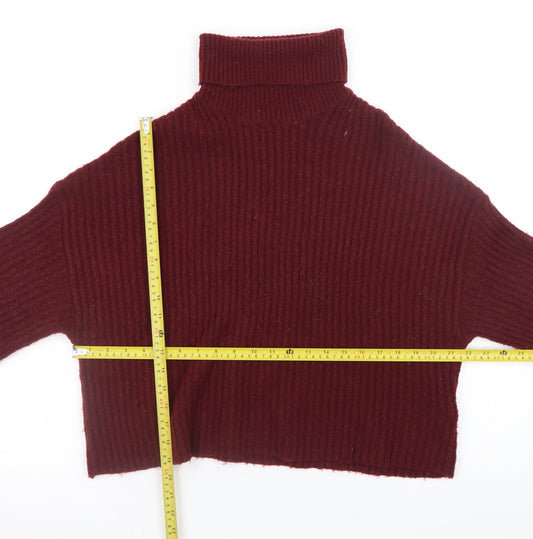 H&M Women Red Roll Neck Ribbed Knit Pullover Jumper Size L