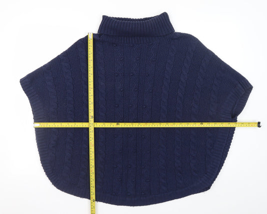 John Lewis Girls Navy Cable Knit Cape 13-14 Years Acrylic Blend