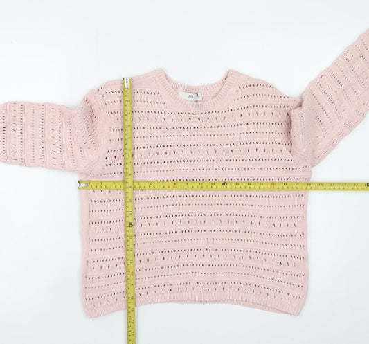 Marks and Spencer Women Pink Open Knit Cotton Jumper Medium