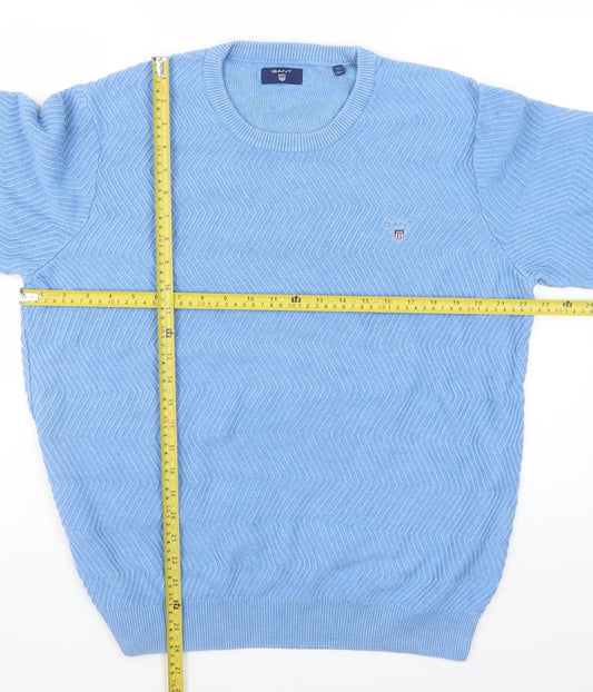 GANT Men Blue Cotton Crew Neck Jumper XL Classic Knit