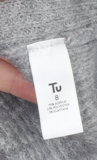 Tu Women Grey V-Neck Rib Knit Pullover Jumper Size 8