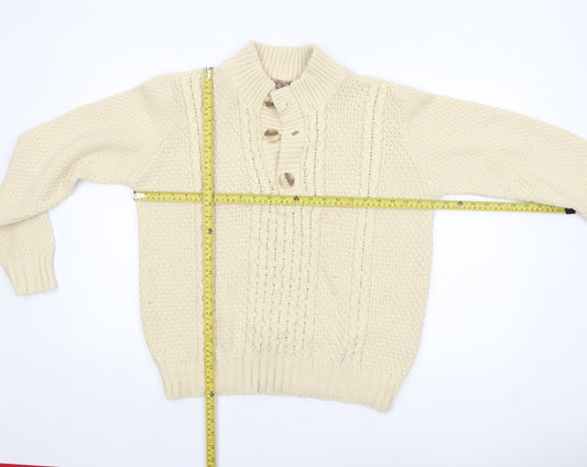 Tokyo Laundry Men's Ivory Cable-Knit Henley Jumper M