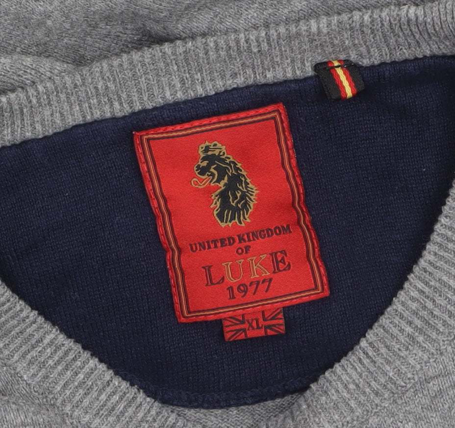 Luke 1977 Men’s Grey Cotton Crew Neck Pullover Jumper XL