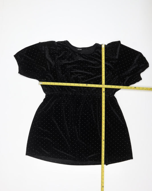 Monki Womens Black Velvet Polka Dot Tunic Top L Classic Evening Wear